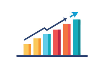Growing bar chart with upward arrow represents business success and financial growth