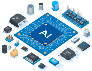 A computer chip with the letters AI on it, vector illustration style, white background, 