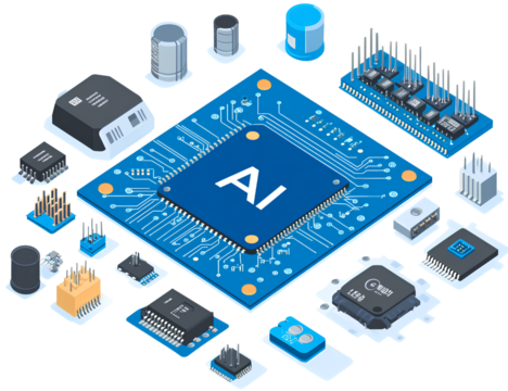 A computer chip with the letters AI on it, vector illustration style, white background, 
