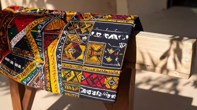 Colorful African Print Fabric On Wooden Stand