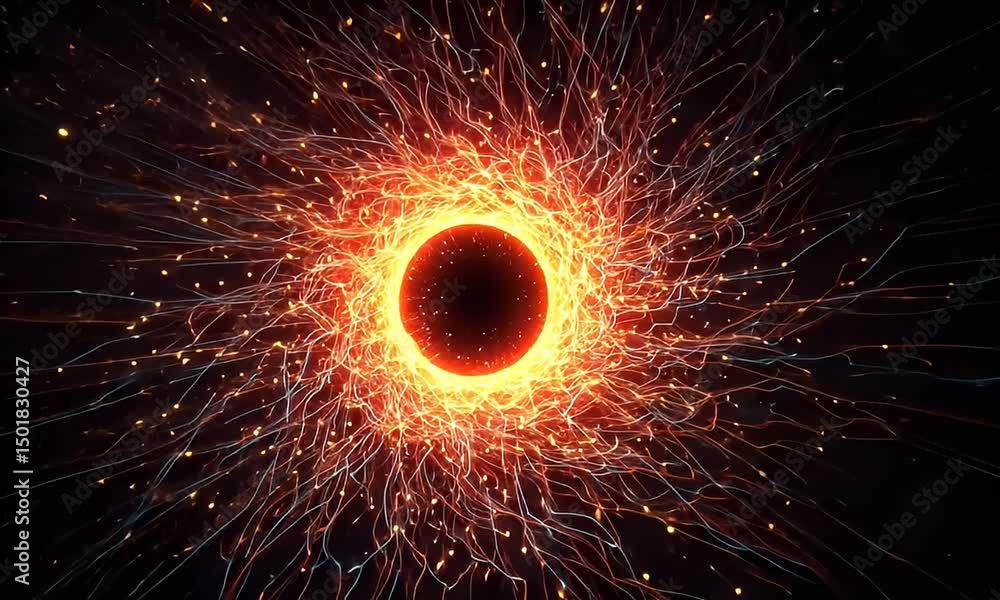 Poster abstract orange light circle with dynamic particles motion background