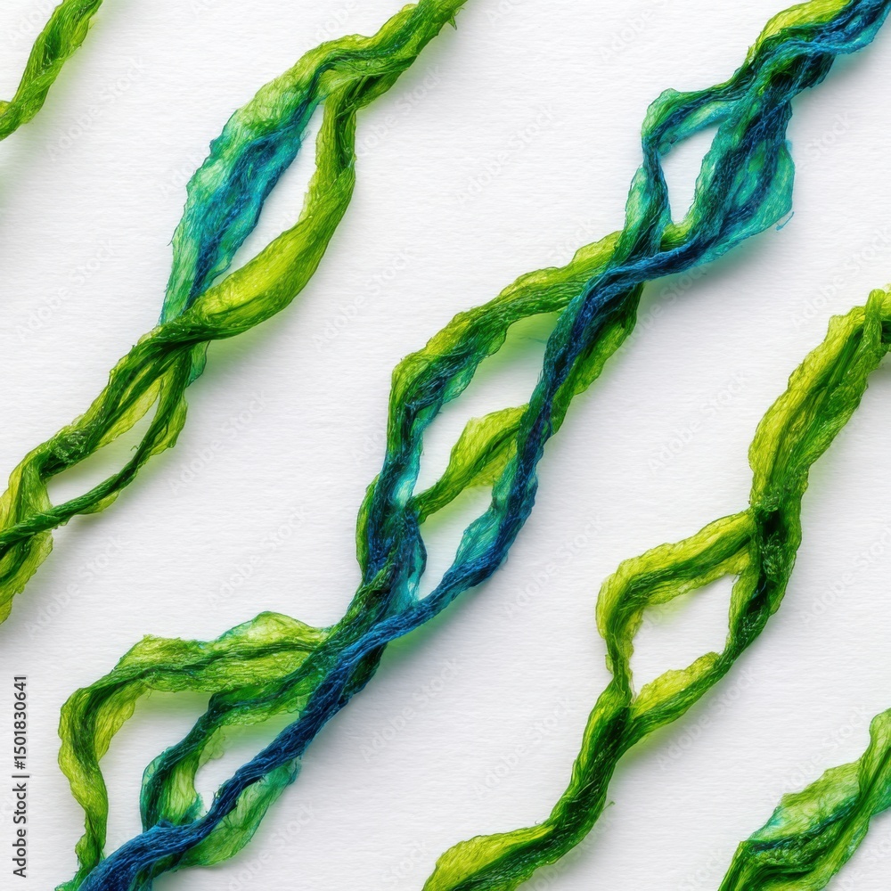Canvas Prints abstract diagonal arrangement of green and blue textured strands on white background macro studio sh