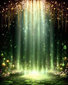 Dreamy Fairy Forest Scene with Glowing Lights and Mushrooms, Fantasy Landscape, Magical Atmosphere, Enchanted Woods