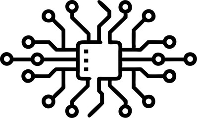 image has wA simple black and white illustration of a microchip. Microchip Circuit Board Technology Digital Innovation Processor System Pro Vector