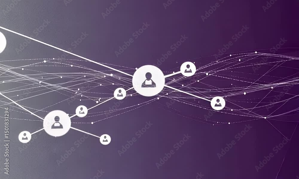 Aufkleber abstract purple background with white lines and circular center digital network visualization