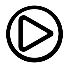 A bold, black play button icon in a circle, symbolizing media playback.