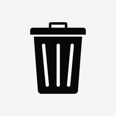 Download a clean, minimalist 2D vector illustration of a trash bin in black silhouette style. Perfect for UI icons, waste management designs, eco-friendly themes, infographics, and web or print use. 