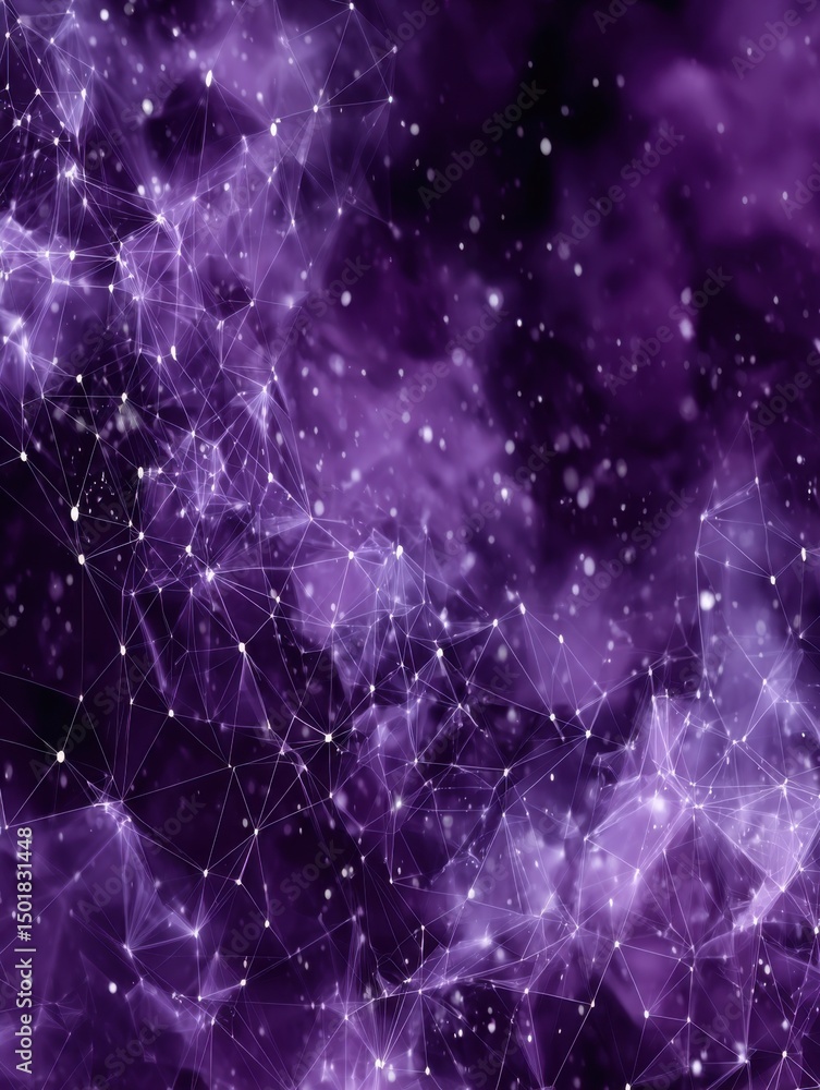 Poster purple network abstract background showing connection of dots and lines in a futuristic design with 