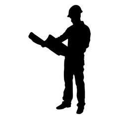 Construction worker plan reading silhouette