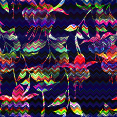 Abstract Seamless Pattern Design, Repeatable Textile Fabric Print, Multicolor Allover Floral Design