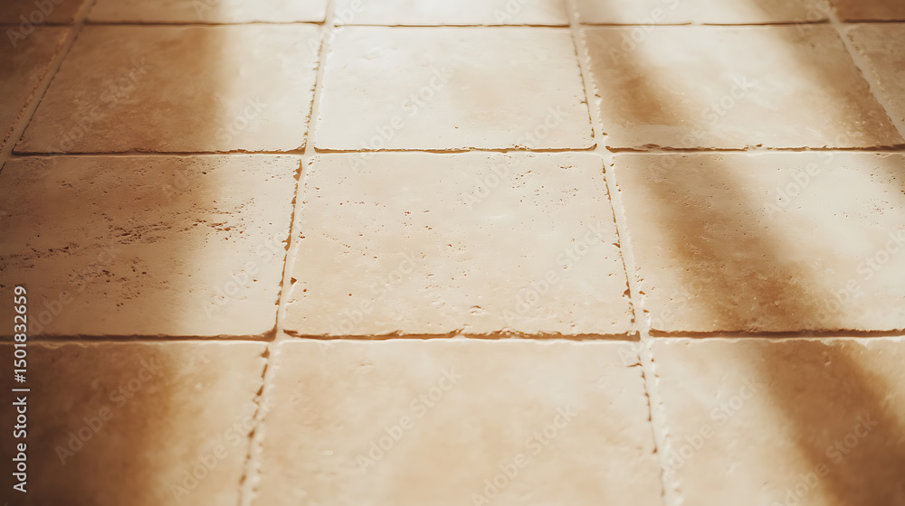 Aufkleber neutral-toned square flooring with soft, diffused light creating shadows. the tiles are laid closely