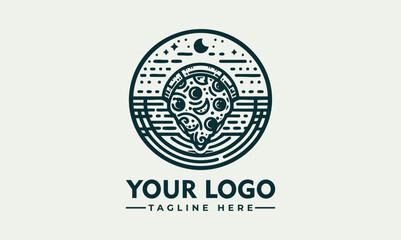 Ornate artistic pizza illustration divided into slices with decorative toppings and circular symmetry. Food concept
