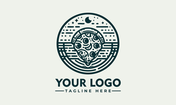 Ornate artistic pizza illustration divided into slices with decorative toppings and circular symmetry. Food concept
