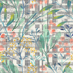 Fototapeta premium Abstract Seamless Pattern Design, Repeatable Textile Fabric Print, Multicolor Allover Floral Design