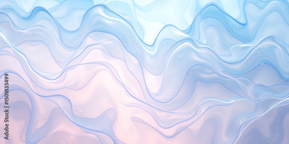 Poster a soft abstract background with flowing lines in shades of blue and light pink creating waves effect