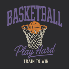 vector sketch of the basketball graphics. throwing in basketball net. sports print design. sports t-shirt design.