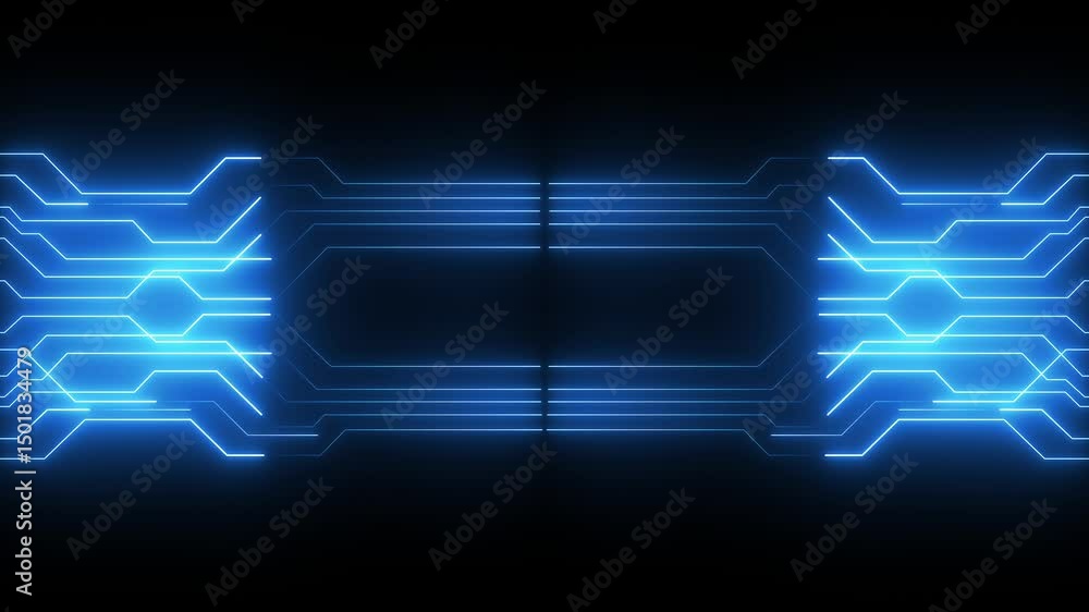 Poster futuristic intro of blue glowing technology sci fi frame hud ui in black background. holographic rec