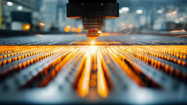 Laser cutting machine in action manufacturing precision tools