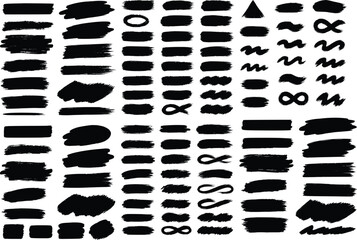Hand-drawn Ink Brush Stroke Set for Creative Design — Perfect for Graphic Design, Typography Highlights, Artistic Backgrounds, and Visual Elements in Digital or Print Projects