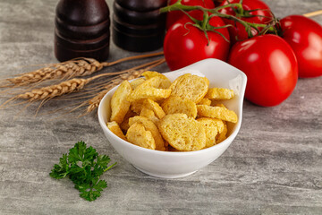 Crunchy croutons heap - roasted bread