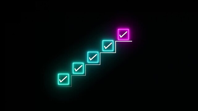 Checklist and task progress tracking concept on transparent background. Productivity, goal setting, and efficient project management. Motion graphics of progress icons. 4k video animation.