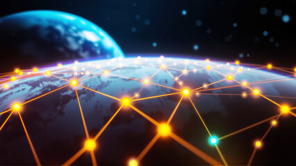Global network technology connecting earth in outer space view