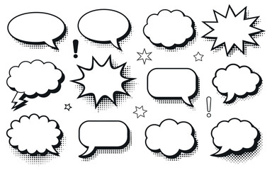 Collection of Various Comic Book Speech Bubbles and Pop Art Elements for Design