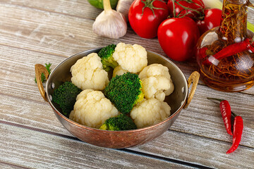 Vegan cuisine Steamed cauliflower and broccoli cabbage