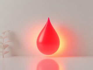Fototapeta premium Radiant Blood Drop: A single, luminous red blood drop, glowing with an inner light, is the central focus against a minimalist backdrop, symbolizing vitality and health.