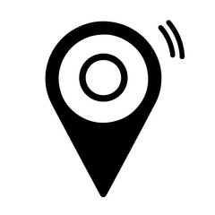 A black location pin icon with a signal, illustrating GPS tracking.