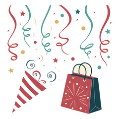 Obraz premium A vibrant abstract vector background with colorful holiday confetti and streamers, creating a celebratory mood. Ideal for party invitations, holiday announcements, and festive graphic backdrops.