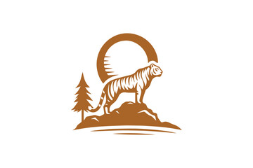 Tiger standing on a rock icon. Animal concept logo vector	