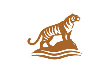 Tiger standing on a rock icon. Animal concept logo vector
