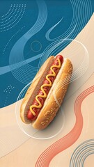 Loaded Hot Dog with Pickles, Red Onion, and Chopped Parsley on Peach Background
