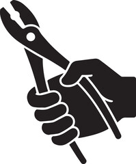 hand holding a pliers silhouette vector art illustration isolated on transparent background.