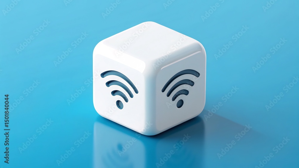 Poster a creative cube with wifi symbol on a blue background. the cube showcases the concept of wireless co