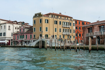 Historical buildings on embankment of gulf of Venice, Italy