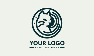 Minimalist black cat sitting in circular frame with elegant silhouette and clean lines. Animal concept

