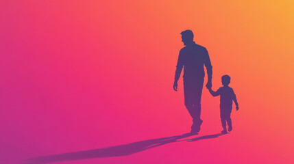 Father and Son Silhouette: A touching silhouette of a father and son walking hand in hand, captured against a vibrant gradient backdrop, creating a sense of warmth and familial bond.