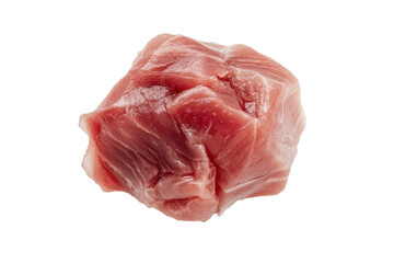 A shiny globular hunk of raw pork against stark black