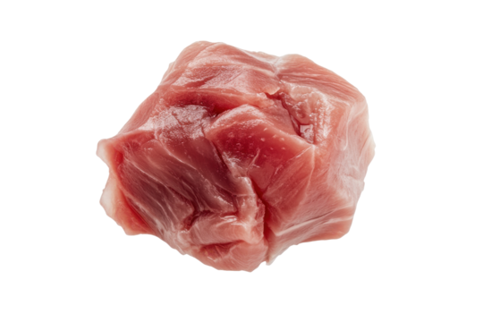 A shiny globular hunk of raw pork against stark black