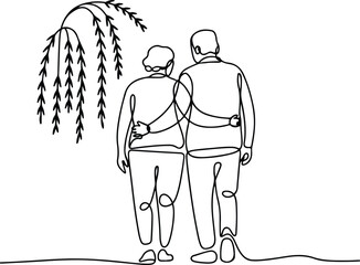 Old Couple Walking Silhouette Set – Elderly Love Vector Design Senior Couple Strolling Silhouettes – Aging Gracefully Graphic Pack