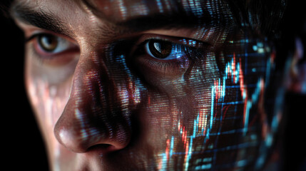 Man with digital stock overlay on face