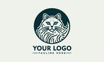 Minimalist black cat sitting in circular frame with elegant silhouette and clean lines. Animal concept
