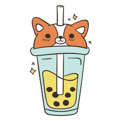 Corgi boba tea cute
