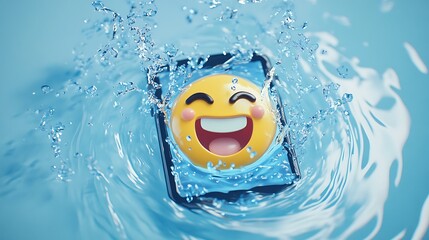 Laughing emoji forming water spiral around phone