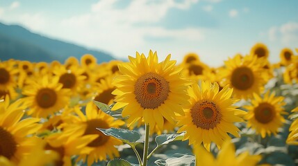 Obraz premium Radiant sunflowers bask under sunny skies