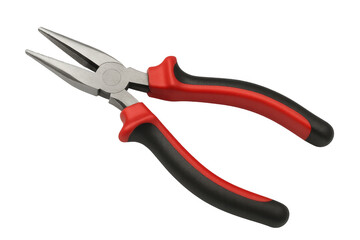 Obraz premium Red and black needle nose pliers isolated on transparent background, ideal for cutting wires or holding small objects
