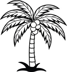 Fototapeta premium Black and white coconut palm tree vector illustration tropical island summer vacation design element isolated on transparent background