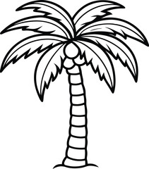 Palm tree outline drawing vector illustration tropical island summer vacation beach clip art design element on transparent background